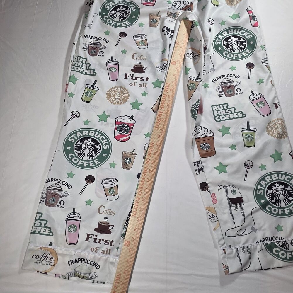 Starbucks Pajama Set Womens 3XL White But First Coffee Print Graphic Satin... - Picture 7 of 9